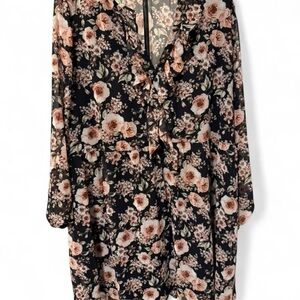 Othr Black Floral Long Sleeve Dress with Peach Roses